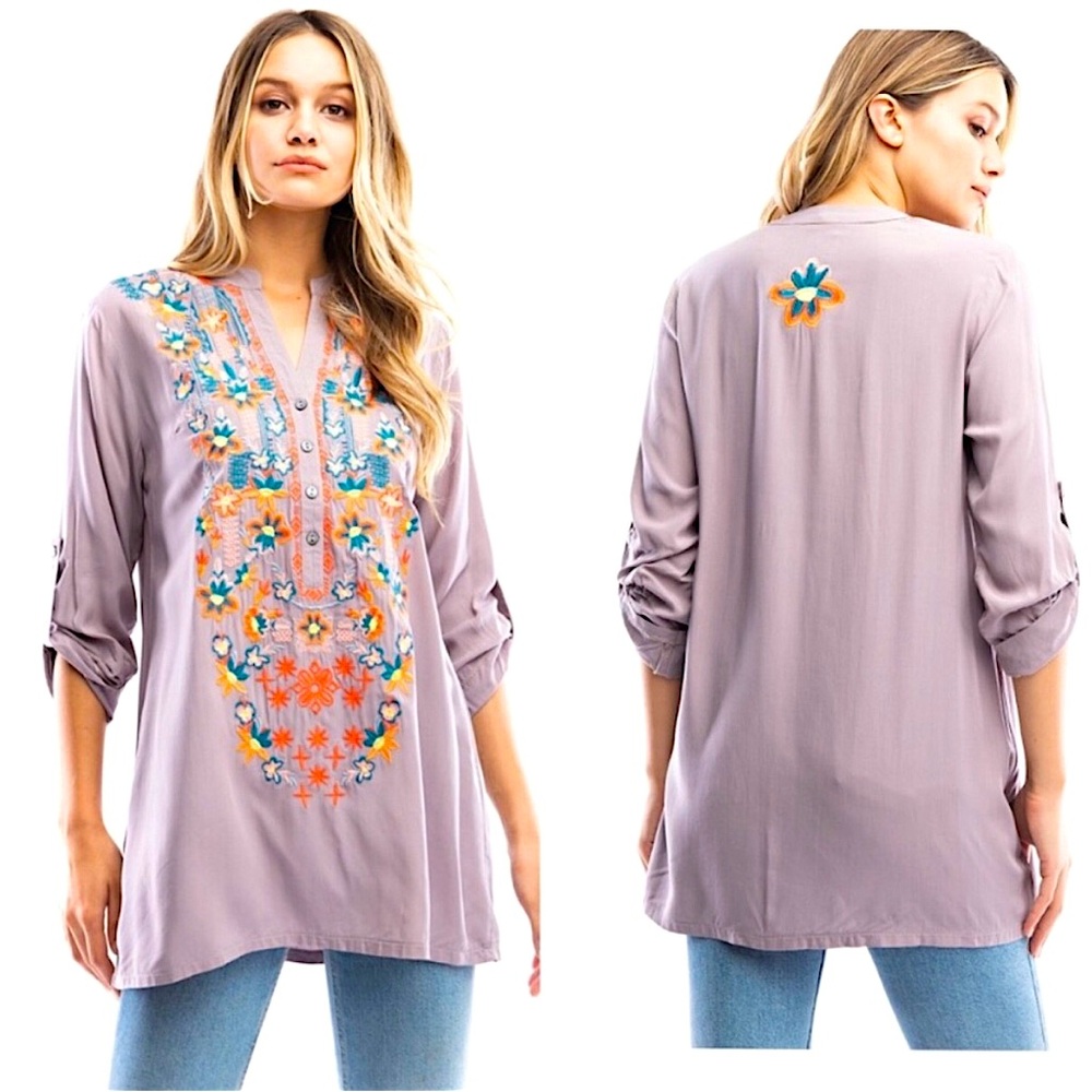 LUNA MOON Embroidered Tunic Top - Picture 2 of 10